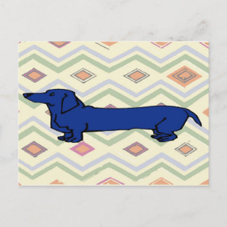 Blue Dachshund Abstract Fauvism Postcard