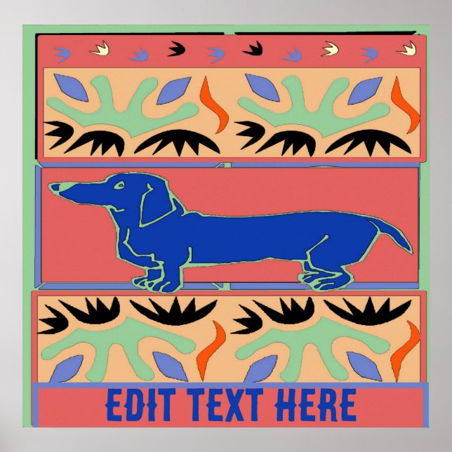 Blue Dachshund Abstract Fauvism Poster (Front)