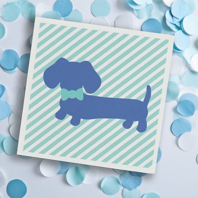 Blue Dachshund Birthday Party | Baby Showers Paper Napkins (Blue dachshund party napkins for baby showers or birthday parties - cute bowtie wiener dog)