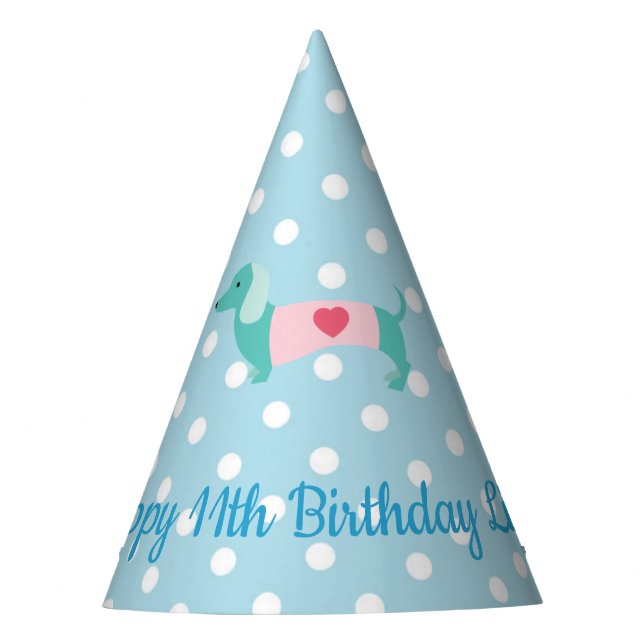 Blue Dachshund Childrens Party Hat (Front)