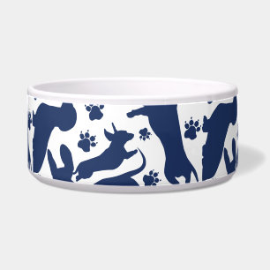 Blue Dachshund Pattern Throw Pillow Bowl