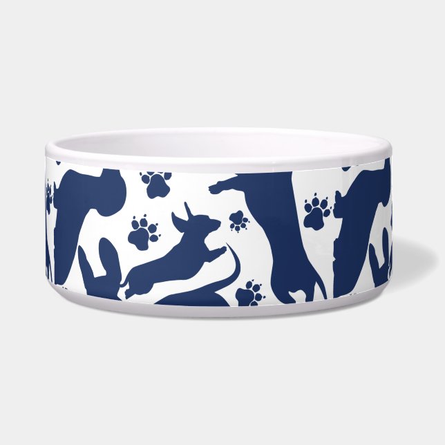 Blue Dachshund Pattern Throw Pillow Bowl (Front)