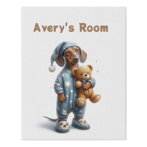 Blue Dachshund Puppy Personalized  Faux Canvas Print