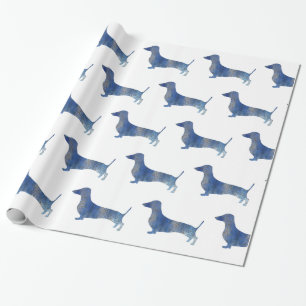 Blue dachshund wrapping paper