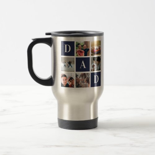 Blue Dad Colorblock Six Photo Collage Personalized Travel Mug