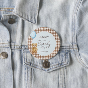 Blue Daddy Can Bearly Wait Boy Baby Shower Family Button