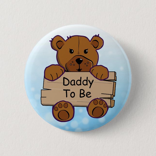 Blue Daddy To Be Teddy Bear Baby Shower Button (Front)