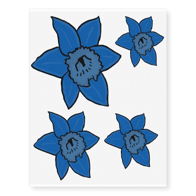 Blue daffodil style temporary tattoos (Front)