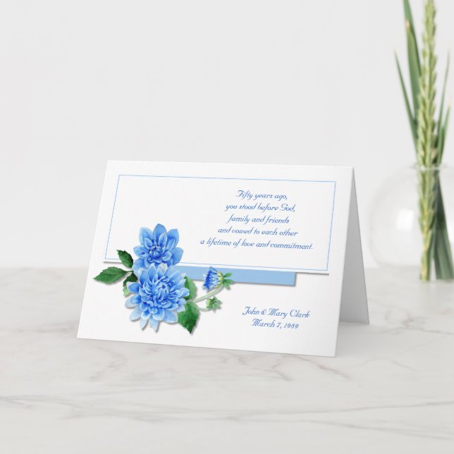 Blue Dahlia 50th Anniversary for couple Card (Front)