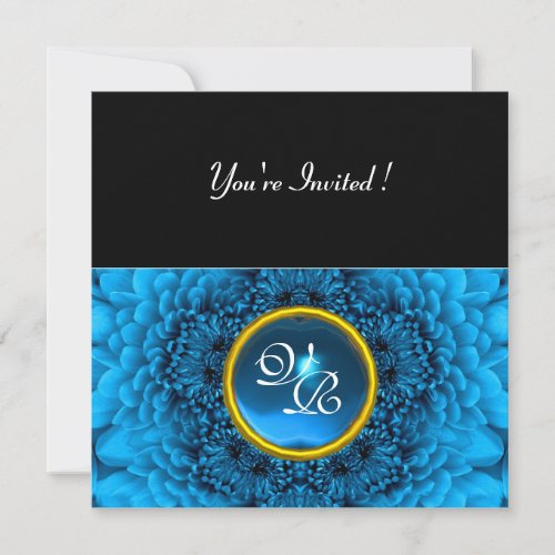 BLUE DAHLIA AQUAMARINE bright  black yellow Invitation