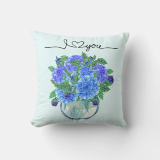 Blue Dahlia Bouquet Pillow