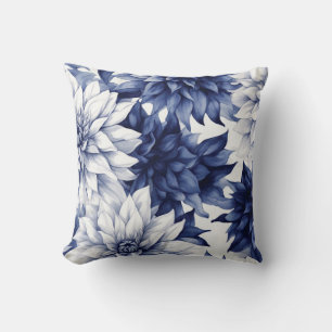 Blue Dahlia Floral Pattern 1 Throw Pillow