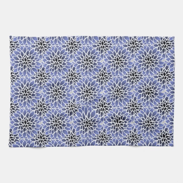 Blue Dahlia Floral Pattern Kitchen Towel (Horizontal)