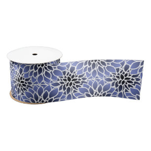 Blue Dahlia Floral Pattern Satin Ribbon