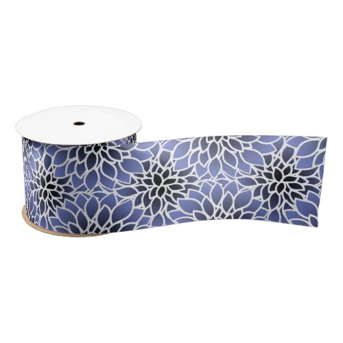 Blue Dahlia Floral Pattern Satin Ribbon