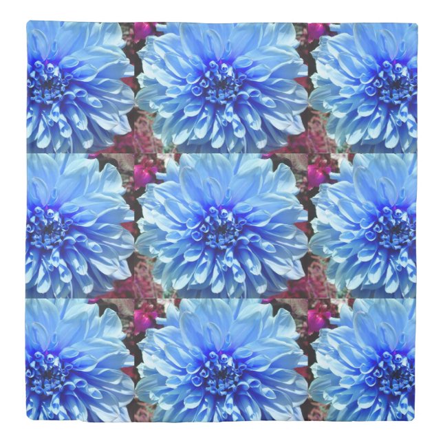 Blue Dahlia Flower Duvet Cover (Front)