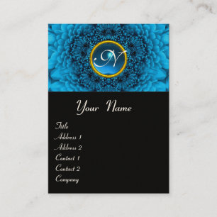 BLUE DAHLIA FLOWER PETALS SAPPHIRE GEM MONOGRAM, BUSINESS CARD