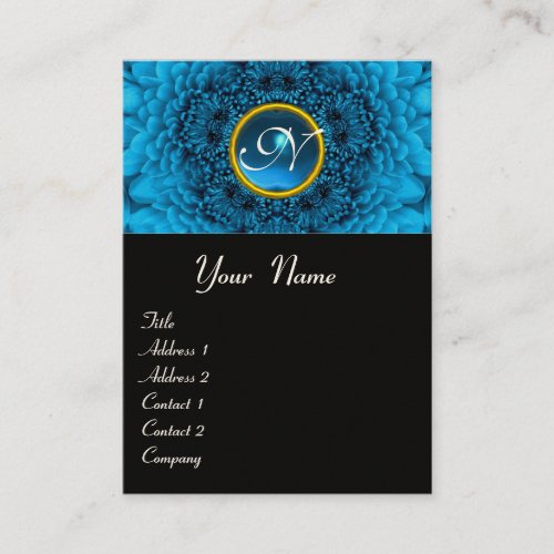 BLUE DAHLIA  MONOGRAM, SAPPHIRE black yellow Business Card Template