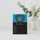 BLUE DAHLIA FLOWER PETALS SAPPHIRE GEM MONOGRAM, BUSINESS CARD (Standing Front)