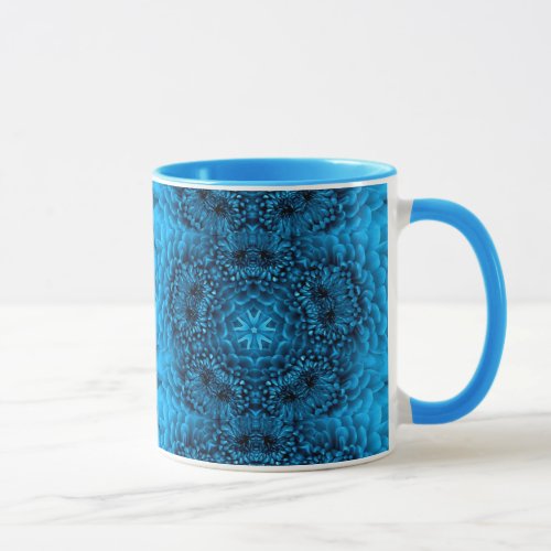 BLUE DAHLIA FLOWERS Abstract Floral Mug