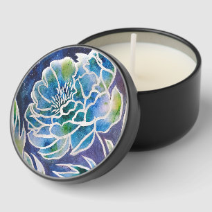 Blue Dahlia Handmade Navy Teal Floral Watercolor Mini Candle Favors
