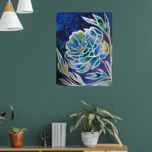  Blue Dahlia Handmade Navy Teal Floral Watercolor  Poster