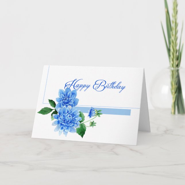 Blue Dahlia Happy Birthday Card (Front)