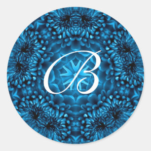 BLUE  DAHLIA MONOGRAM CLASSIC ROUND STICKER