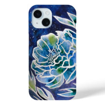 Blue Dahlia Navy Teal Celestial Floral Watercolor