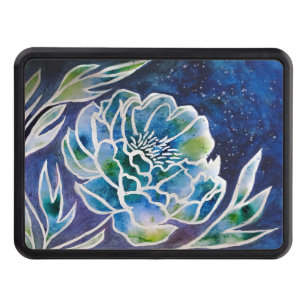 Blue Dahlia Navy Teal Celestial Floral Watercolor Hitch Cover
