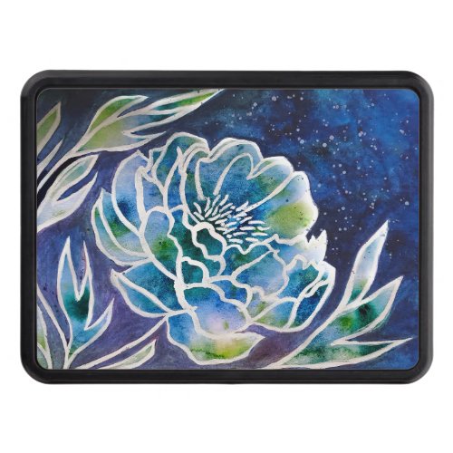 Blue Dahlia Navy Teal Celestial Floral Watercolor  Hitch Cover