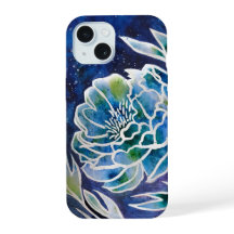 Blue Dahlia Navy Teal Celestial Floral Watercolor
