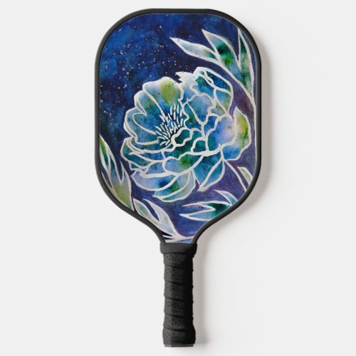 Blue Dahlia Navy Teal Celestial Floral Watercolor  Pickleball Paddle