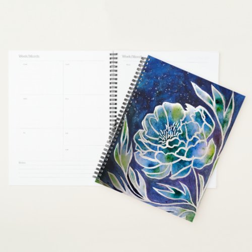 Blue Dahlia Navy Teal Celestial Floral Watercolor  Planner