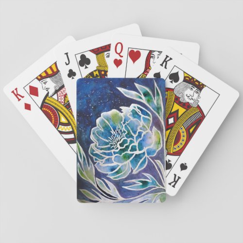 Blue Dahlia Navy Teal Celestial Floral Watercolor  Poker Cards