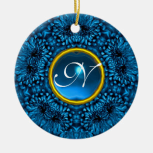 BLUE DAHLIA SAPPHIRE MONOGRAM CERAMIC ORNAMENT