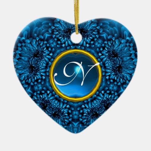 BLUE DAHLIA SAPPHIRE MONOGRAM Heart Ceramic Ornament