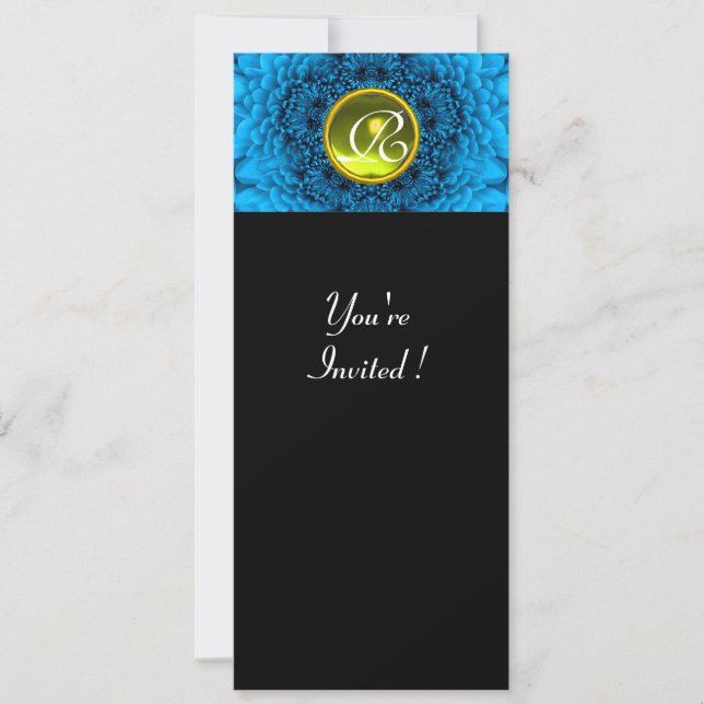 BLUE DAHLIA, TOPAZ ,bright green black yellow Invitation (Front)