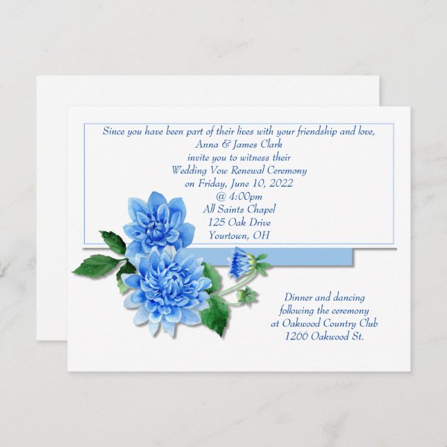 Blue Dahlia Vow Renewal Invite (Front/Back)