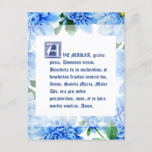 Blue Dahlias Ave Maria Latin Hail Mary Postcard