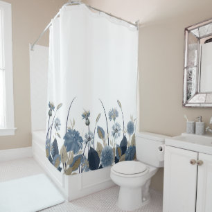 Blue Dahlias Cornflower Shower Curtain