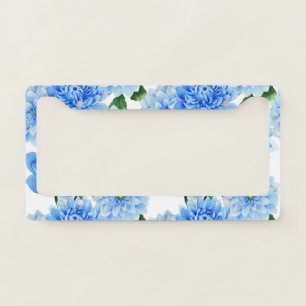 Blue Dahlias Watercolor Art License Plate Frame