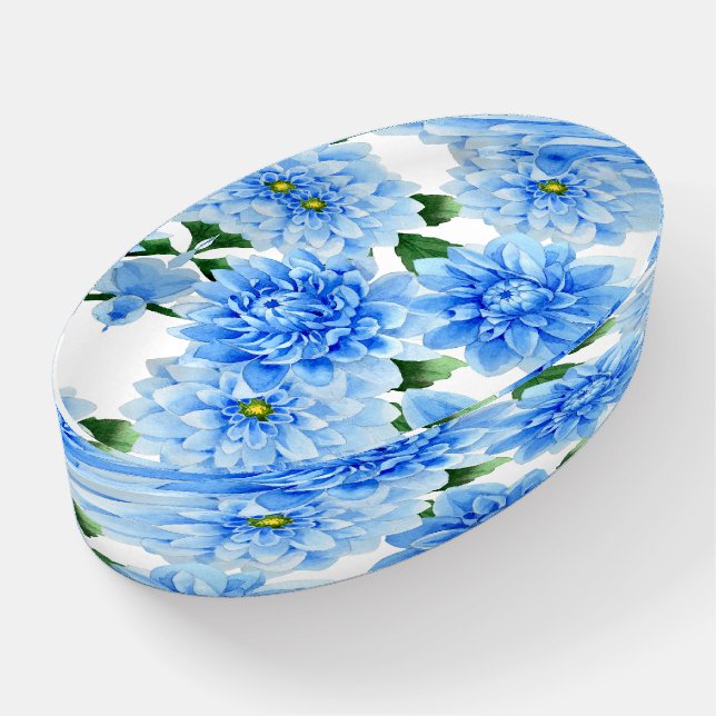 Blue Dahlias Watercolor Flowers Paperweight (Angled)