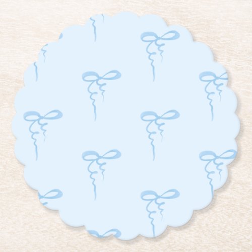 Blue dainty bow pattern boy baby shower paper coaster