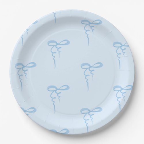 Blue dainty bow pattern boy baby shower paper plates