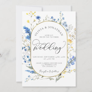 Blue Dainty Gold All in 1 Budget QR Code Wedding Invitation