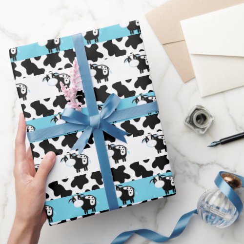 Blue Dairy Cow Baby Shower Wrapping Paper