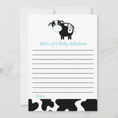 Blue Dairy Cow Boy Baby Shower Advice Cards