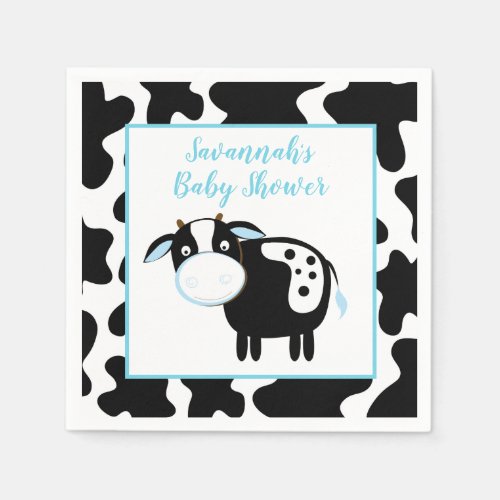Blue Dairy Cow Boy Baby Shower Napkins