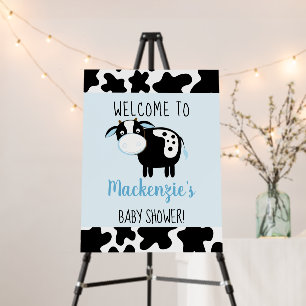 Blue Dairy Cow Welcome Baby Shower Sign